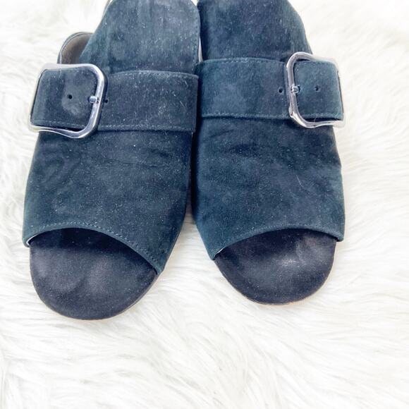 Marc Fisher 9 M Womens Black Suede Rima Buckle Slide Mule Mirror Heels Sandals - Picture 7 of 13